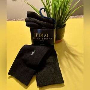 POLO RALPH LAUREN Men's Textured Solid Crew Socks Size 10-13 Black 3 Pairs